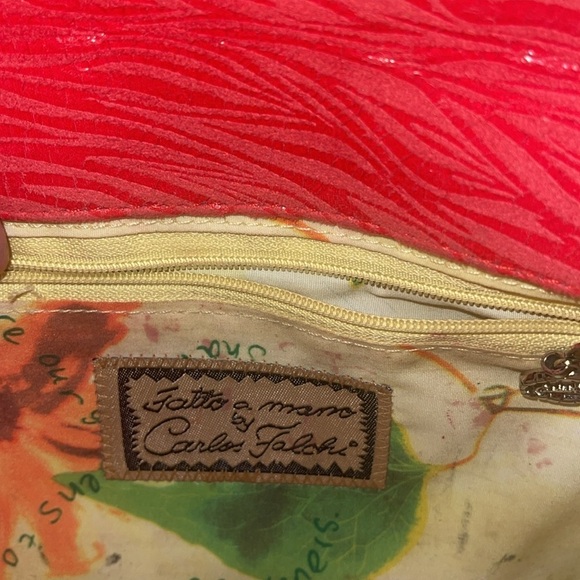 CARLOS FALCHI FATTO A MANO WMN RED PINK ZEBRA SUEDE DESIGNER SHOULDER BAG CHAIN - Picture 6 of 9